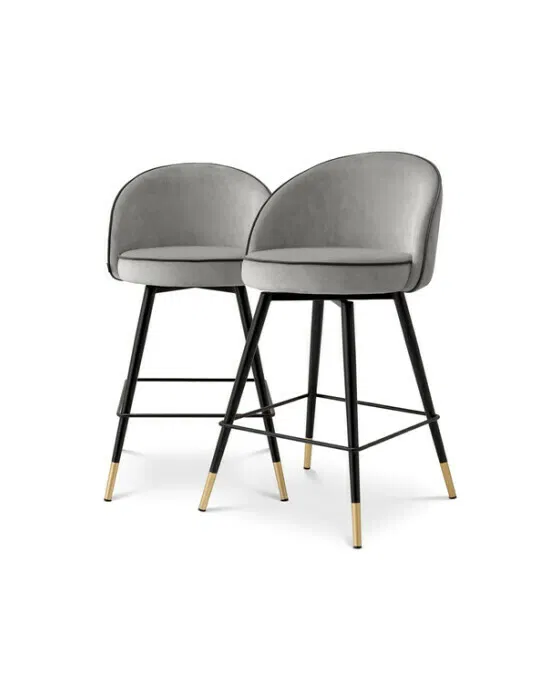 Cooper Counter Stool Roche Light Grey Velvet Set of 2