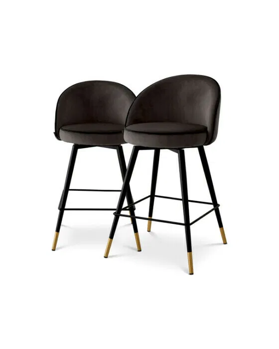 Cooper Bar Stool Roche Dark Grey Velvet Set of 2