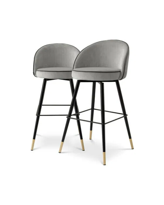 Cooper Bar Stool Roche Light Grey Velvet Set of 2