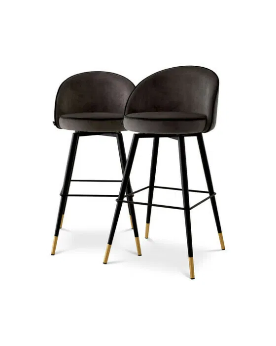 Cooper Bar Stool Roche Dark Grey Velvet Set of 2