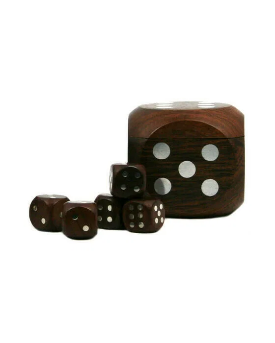 Dice Box With 5 Dices, Silver