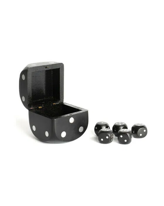 Black Dice Box With 5 Dices, Silver