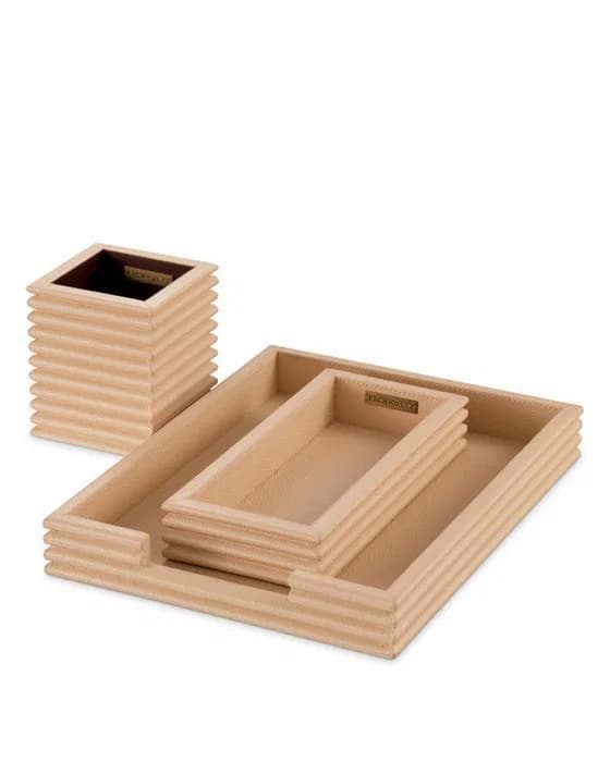Elvane Schreibtischset tan Leder, 3-teilig