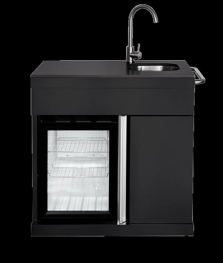 Pure - Modul mit Kühlschrank, Spülbecken und Aufbewahrungsschrank - Schwarz - Myoutdoorkitchen