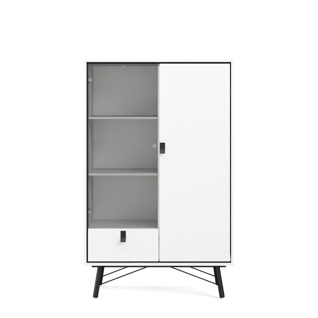 Rye Vitrinenschrank 1 Glastür, 1 Tür, 1 Schublade mattweiss.