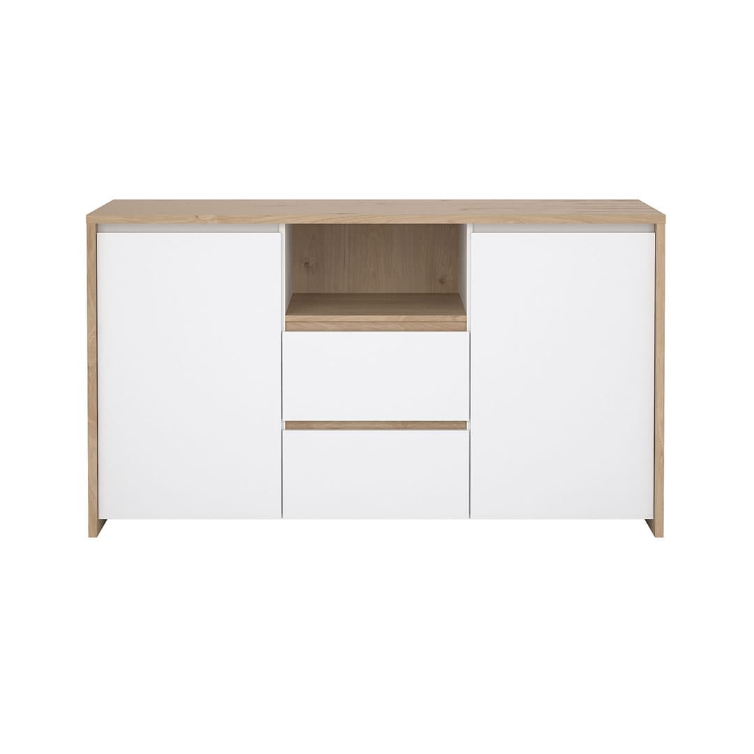 Next Sideboard 2 Türen, 2 Schubladen, 1 Ablage Eichen-Dekor, weiß hochglanz.