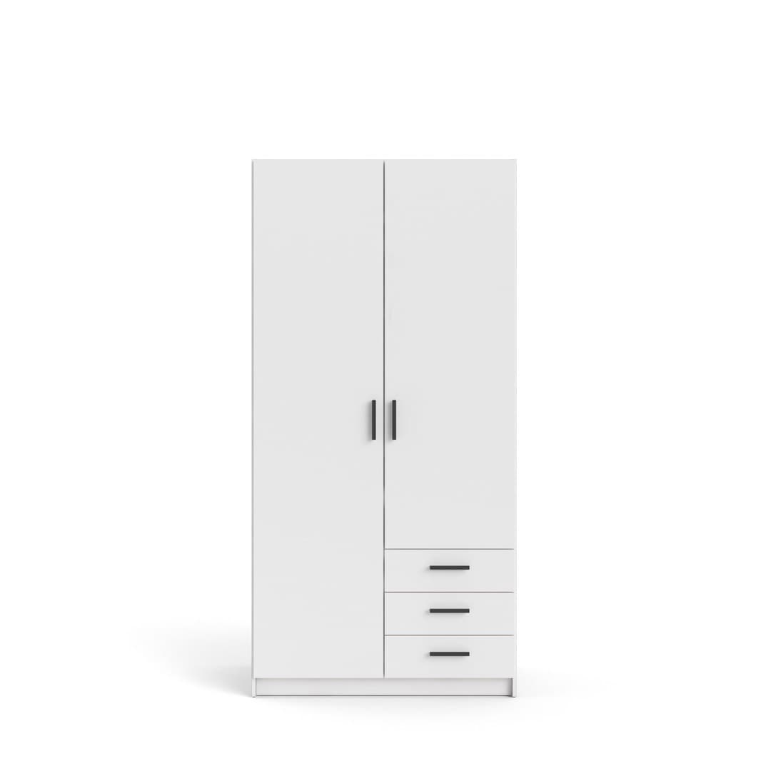 Spell Kleiderschrank 2 Türen und 3 Schubladen weiß.