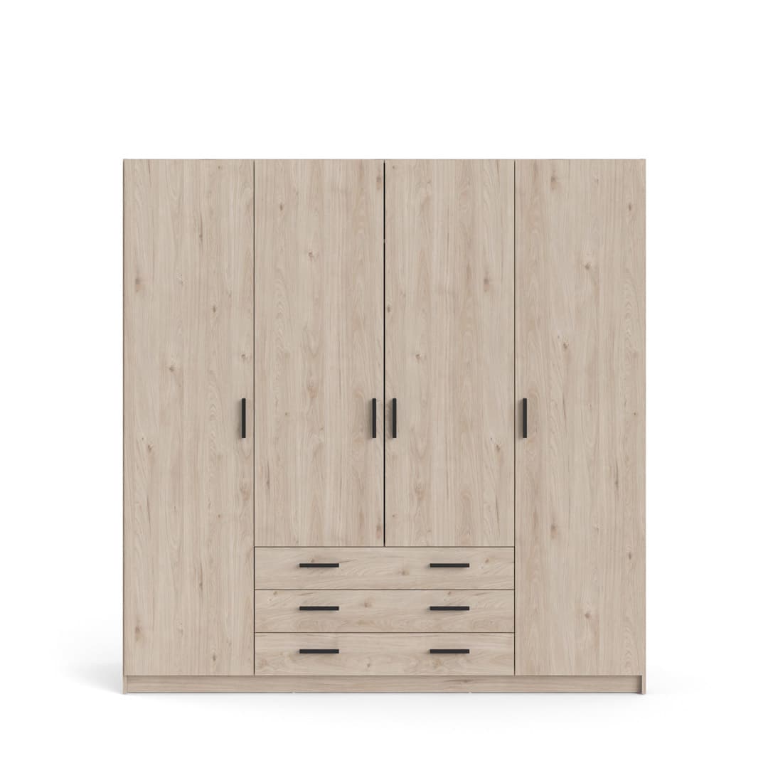 Spell Kleiderschrank B183 cm 4 Türen und 3 Schubladen Hickory-Dekor.
