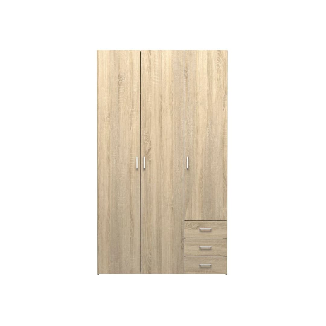 Spell Kleiderschrank 3 Türen und 3 Schubladen. Eiche Dekor.