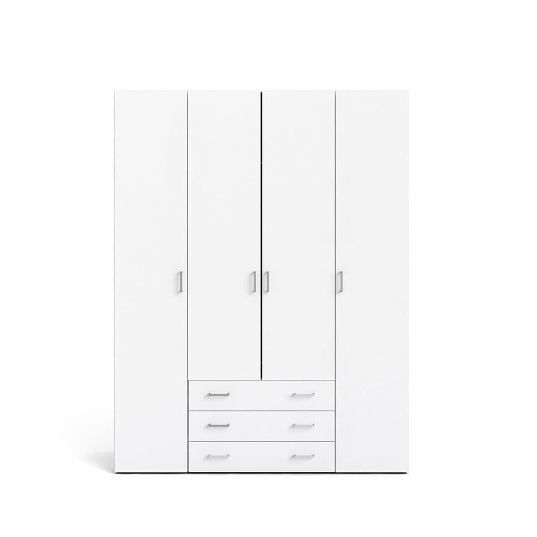 Spell Kleiderschrank 4 Türen und 3 Schubladen. Weiss.