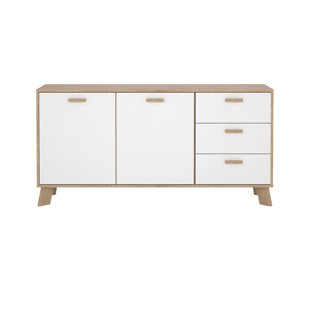 Ikast Sideboard 2 Türen, 3 Schubladen Eichen-Dekor, weiß.