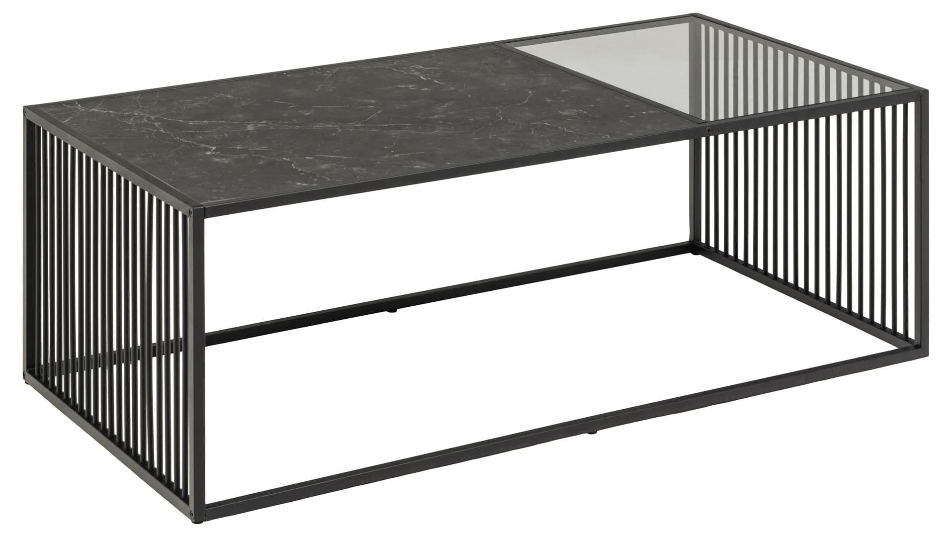 Strington Couchtisch 120x60 cm Glas, rauchfarbenen, schwarz Marmor dekor.