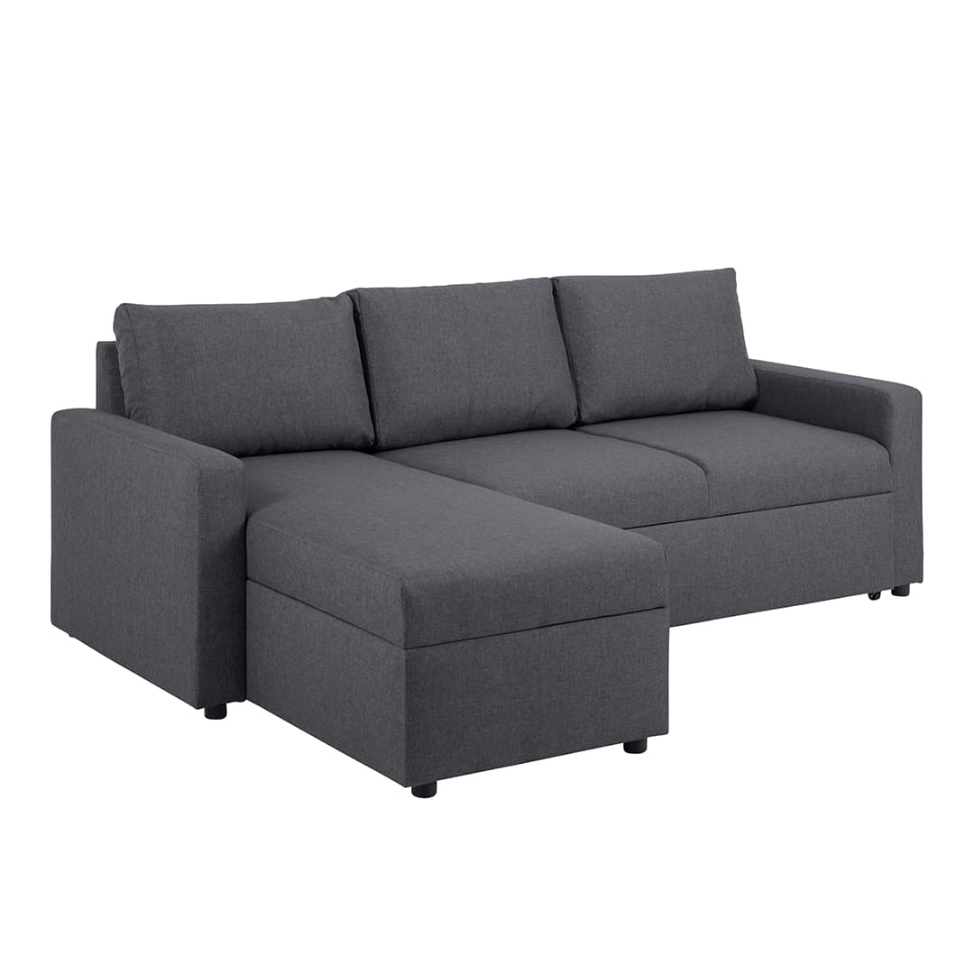 Sander Schlafsofa mit Ottomane, Aufbewahrung und Auszug grau.