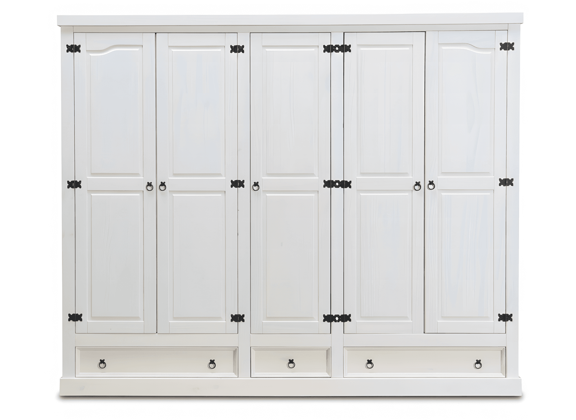 New Mexico Kleiderschrank 5-Trg. mit 3 Schubladen Breite 244 cm, Höhe 195 cm weiss/Wachs.