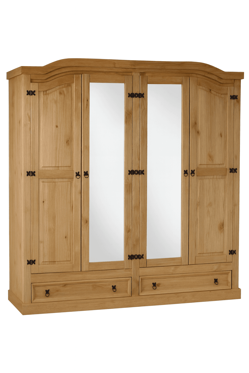 New Mexico Kleiderschrank 4-türig mit 2 Spiegeltüren, 2 Füllungstüren und 2 Schubladen, Breite 194 cm, Höhe 193 cm, natur/gewachst.