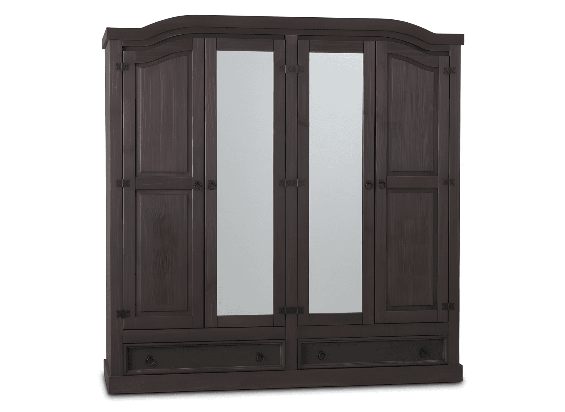 New Mexico Kleiderschrank 4-türig mit 2 Spiegeltüren braun.
