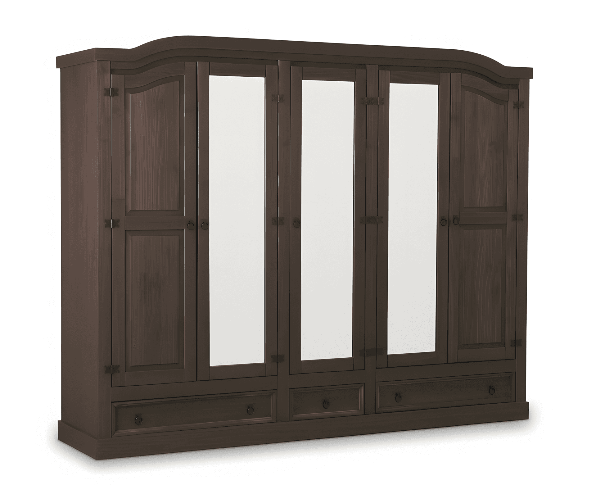 New Mexico Kleiderschrank 5 türig mit 3 Spiegeltüren in braun.