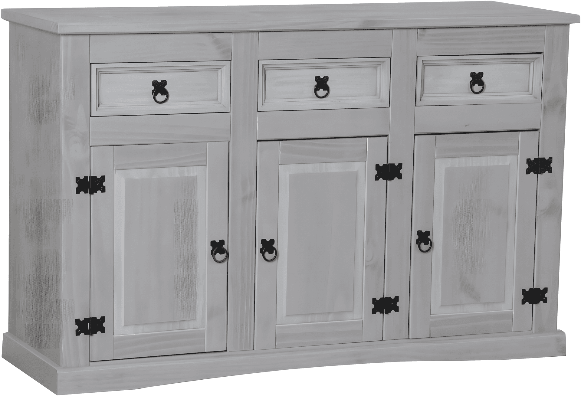 New Mexico Schrank Breite 132 cm, Höhe 84 cm mit 3 Schubladen und 3 Türen in grau.