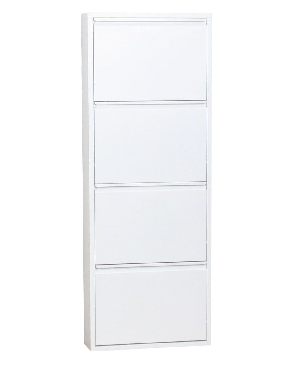 Pisa Schuhschrank mit 4 Klappen/ Türen in Metall weiss. Fertig montiert geliefert.