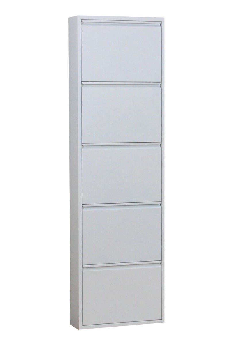 Pisa Schuhschrank mit 5 Klappen/ Türen in Metall weiss.Fertig montiert.