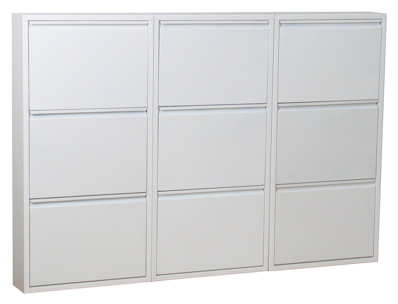 Pisa Schuhschrank mit 9 Klappen/ Türen in Metall weiss. Fertig montiert geliefert.