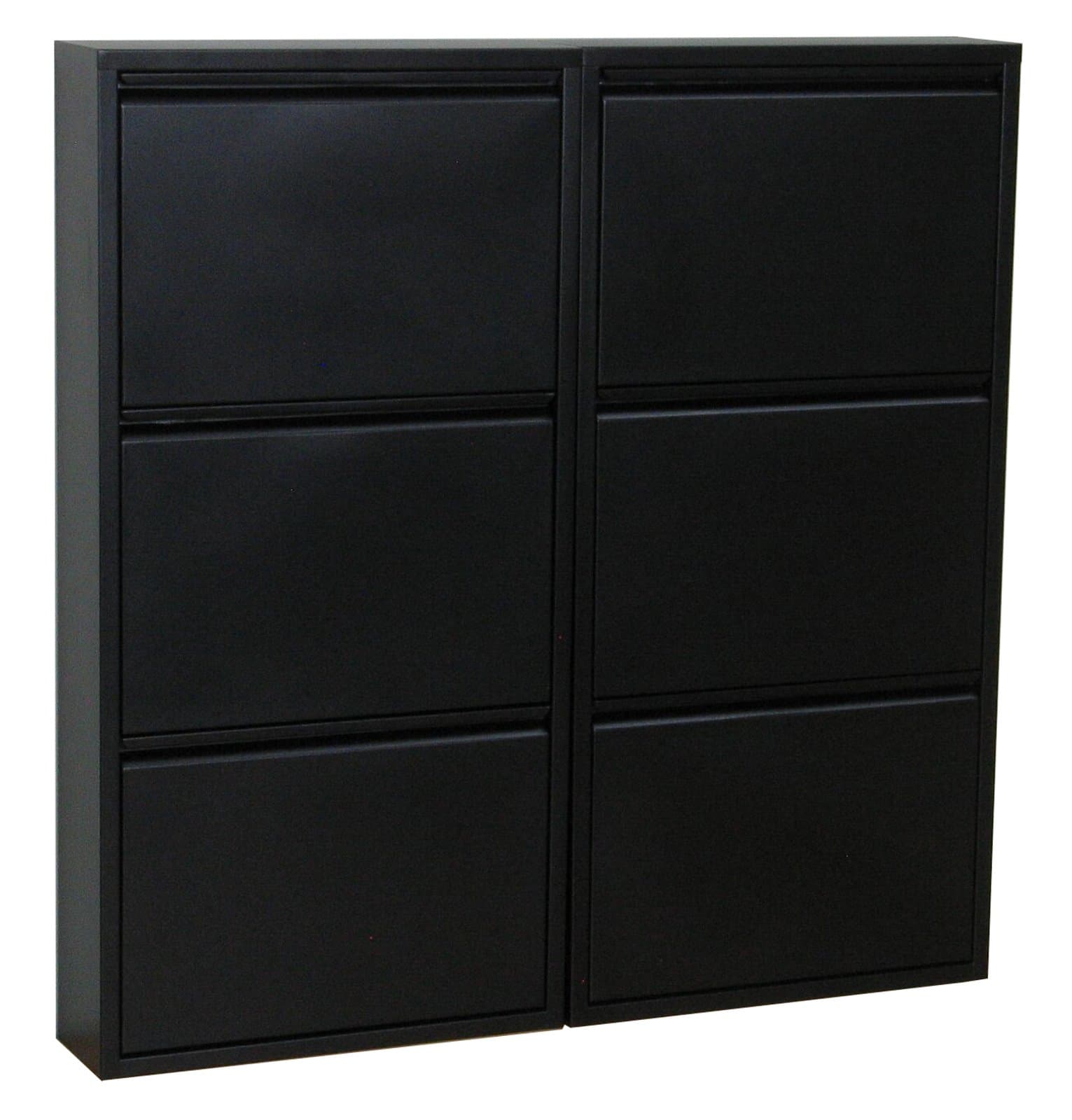 Pisa Schuhschrank mit 6 Klappen/Türen in Metall schwarz.Fertig montiert geliefert.