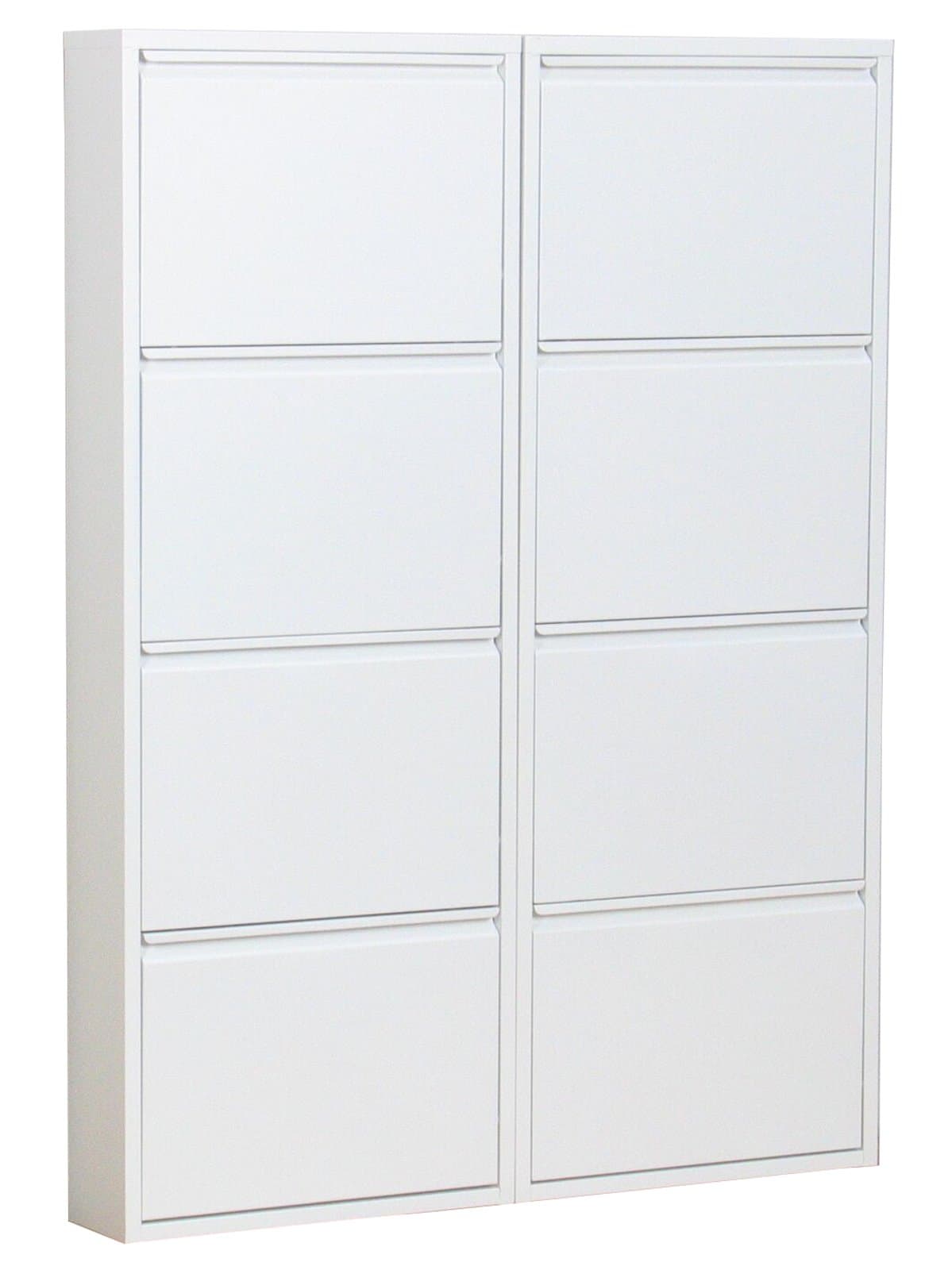 Pisa Schuhschrank mit 8 Klappen/ Türen in Metall weiss. Fertig montiert.