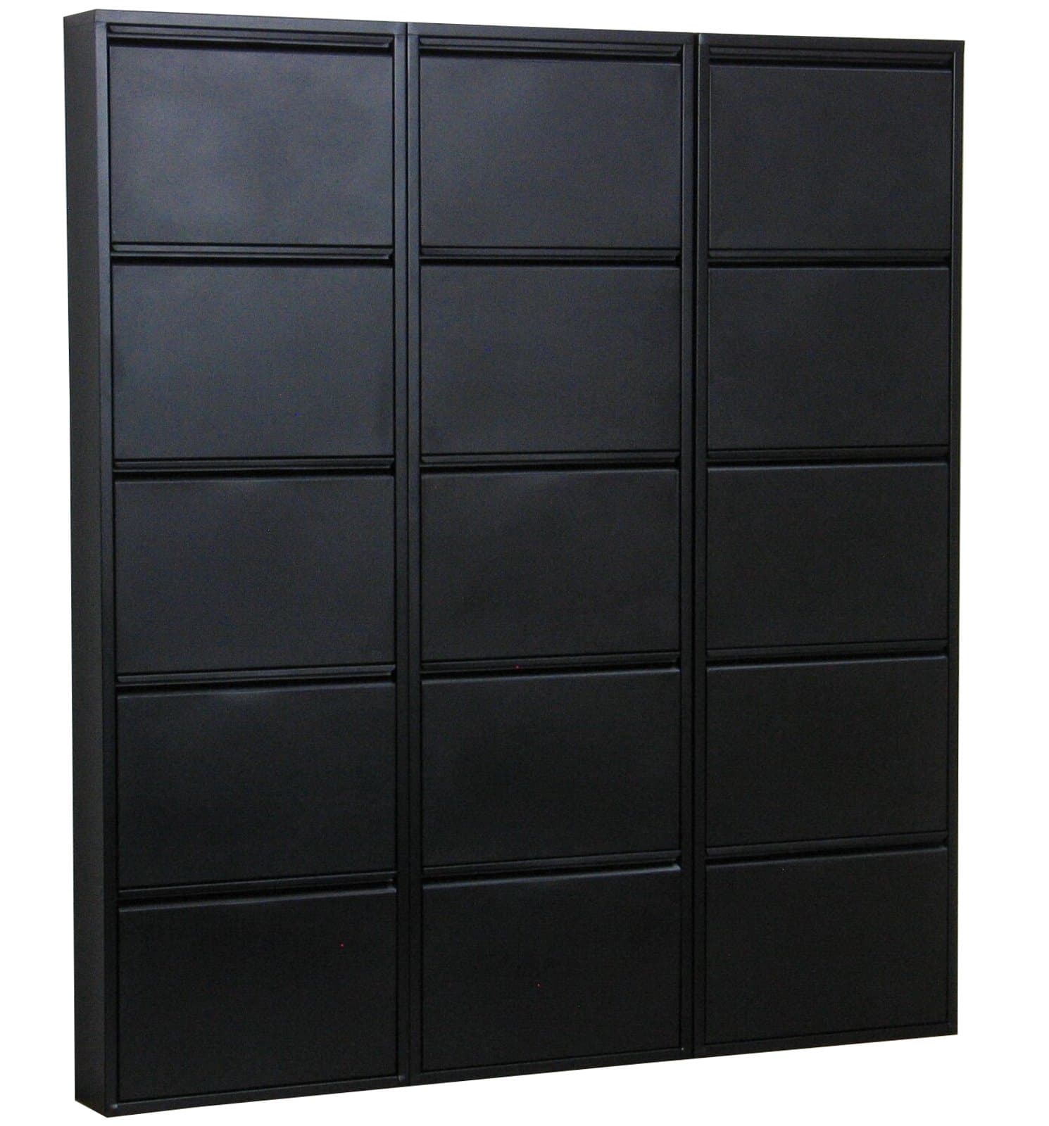 Pisa Schuhschrank mit 15 Klappen/ Türen in Metall schwarz. Fertig montiert.