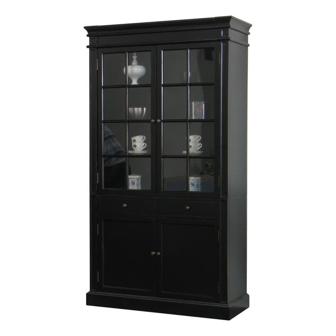 Amaretta Vitrinenschrank 2-türig Breite 110 cm, Höhe 200 cm schwarz antik patinert.
