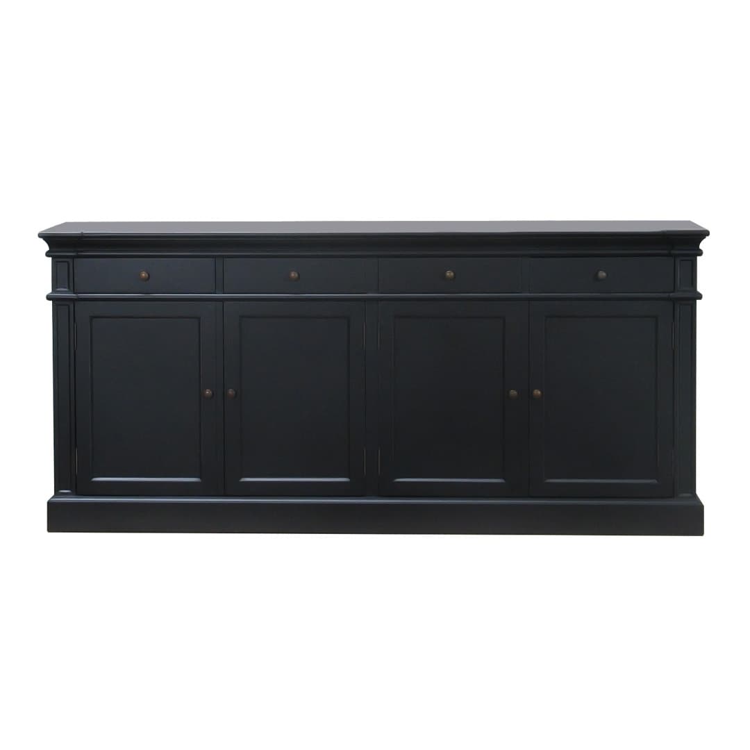 Amaretta Sideboard mit 4 Türen und 4 Schubladen Breite 186 cm, Höhe 86 cm antik schwarz.