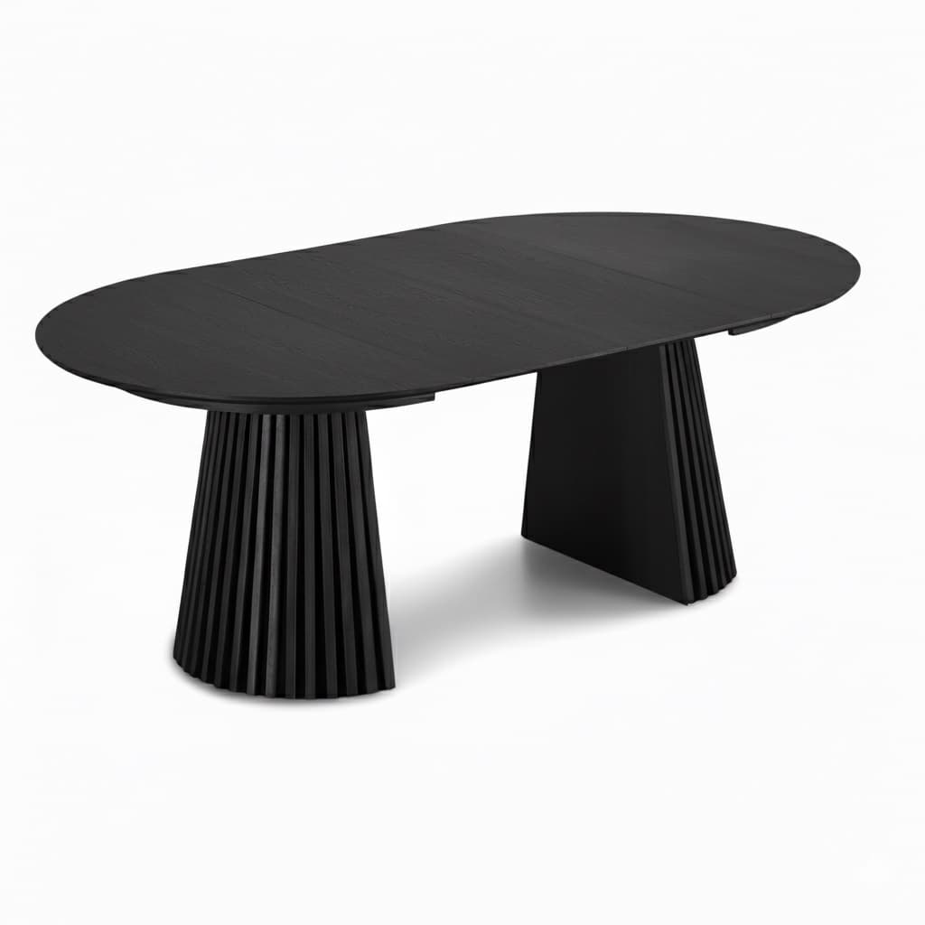 Tokyo Esstisch inkl. 2 Zusatzplatten ø120x120-160-200cm schwarz Eiche Furnier.