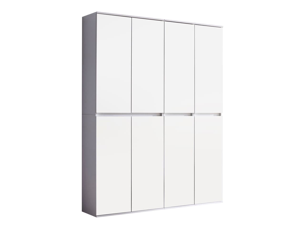 Minor Kleiderschrank 8 Türen, weiss, Spiegel.