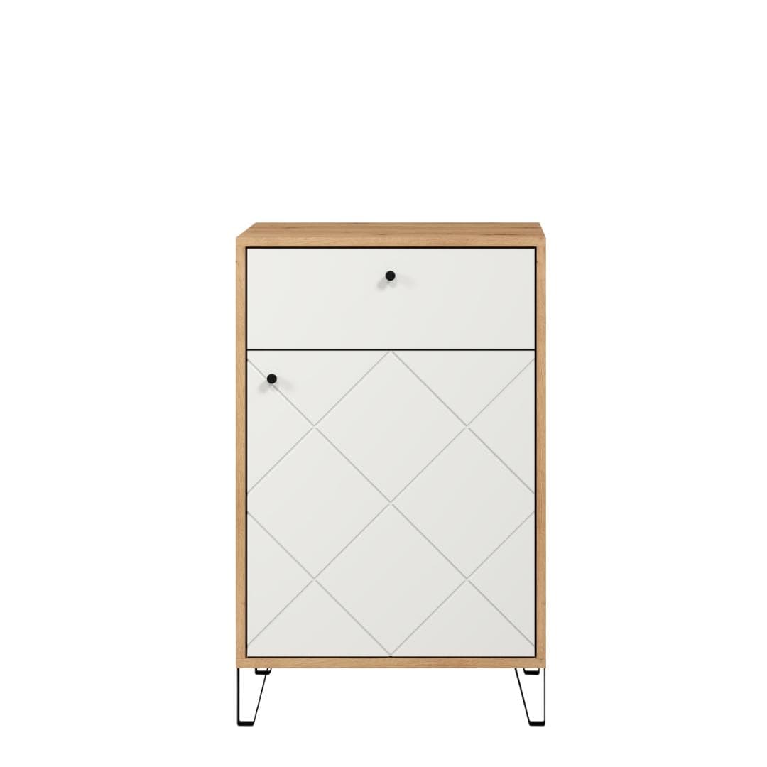 Grafico Sideboard 1 Tür, 1 Schublade matt weiß, Eiche Dekor.