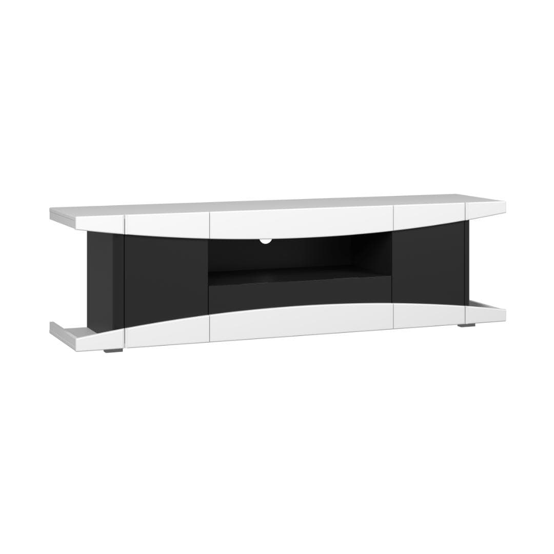 LevelUp TV Tisch 1 Tür, 1 Schublade, 3 Regale matt weiß, schwarz.