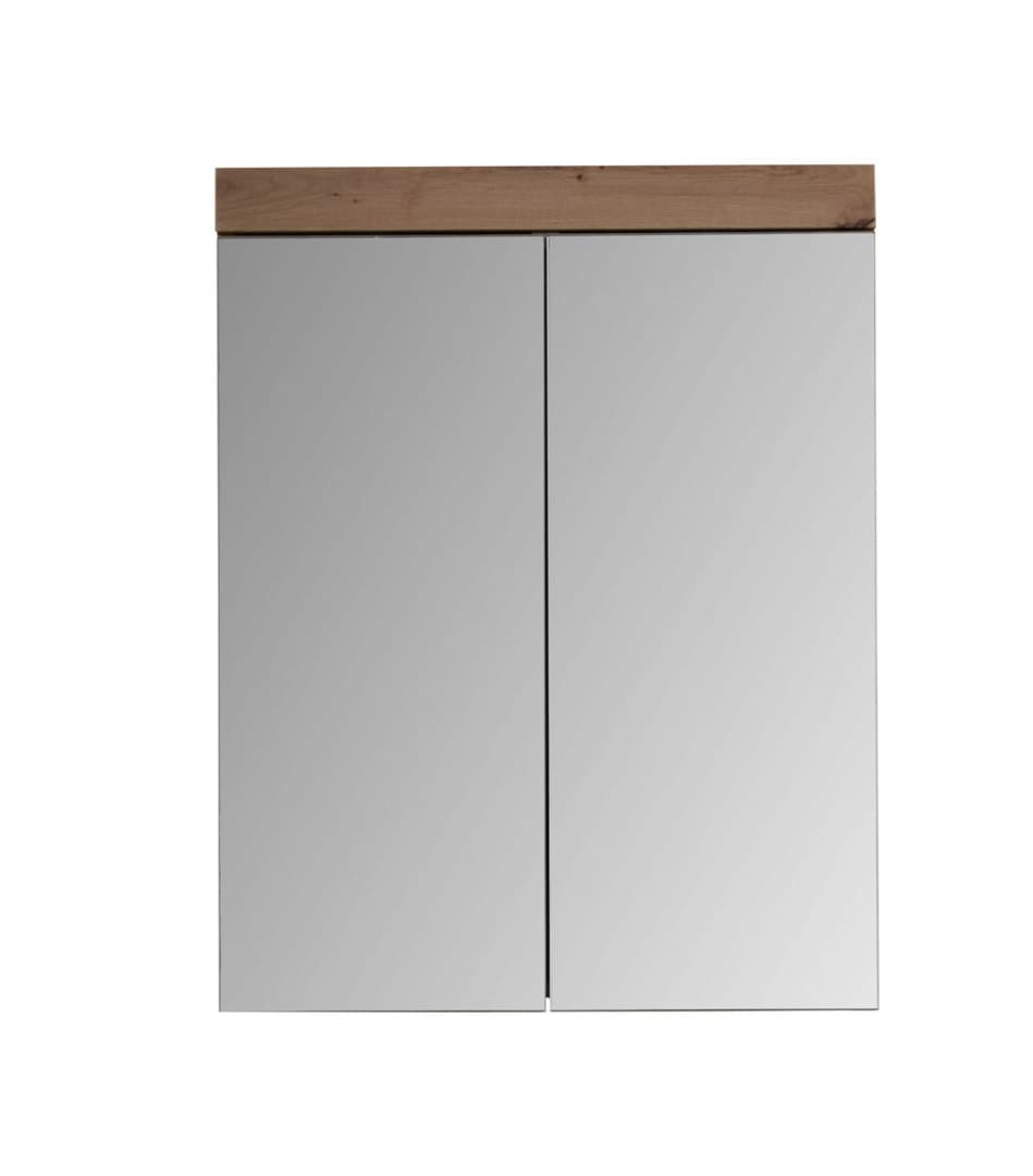 AmandaMando Bad Spiegelschrank 2 Türen dunkel Eiche Dekor, Spiegelglas.