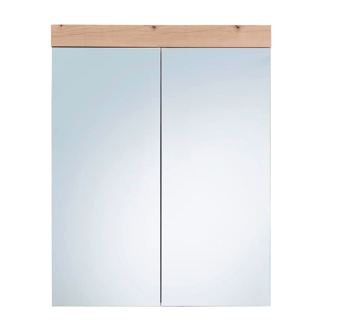 AmandaMando Bad Spiegelschrank 2 Türen hell Eiche Dekor, Spiegelglas.