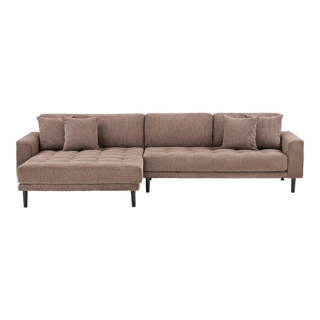 Cora ChaiselongueSofa links (linksläufig) inkl. 4 Kissen Samt braun.