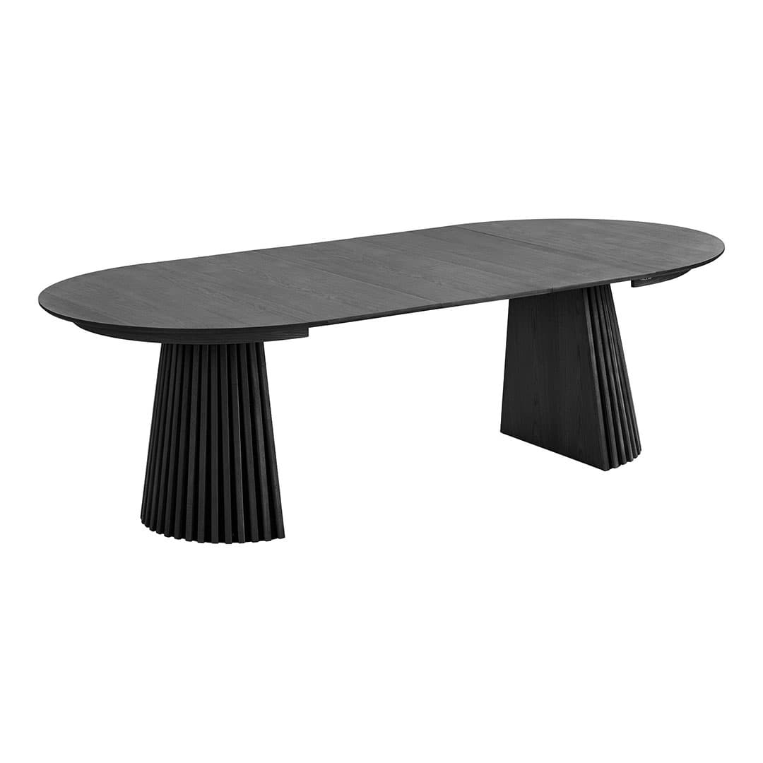Tokyo Esstisch Ø120cm inkl. 3 Verlängerungsplatten 240cm Eichenfurnier schwarz.