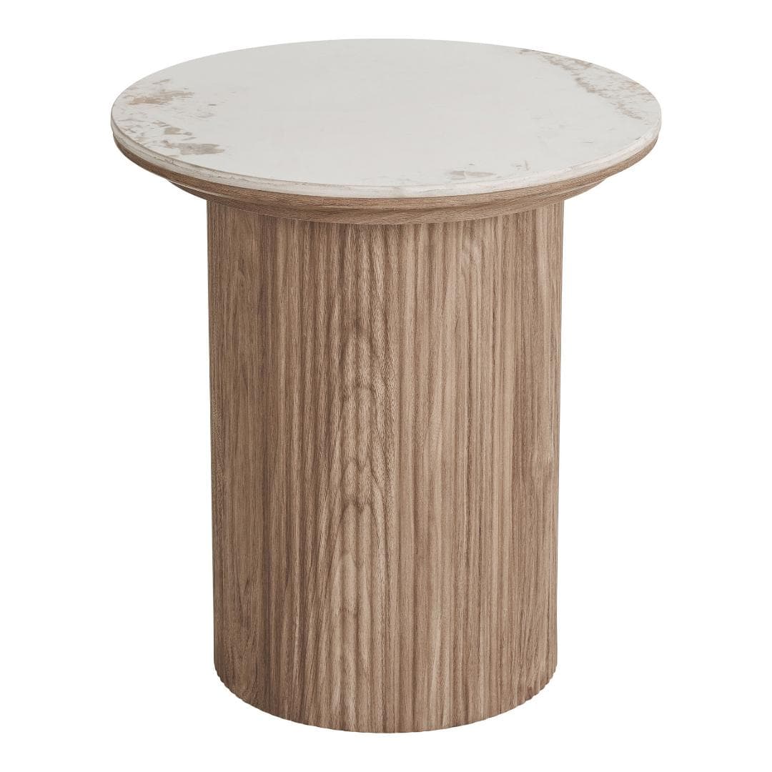 Minamata Beistelltisch Ø45cm, Keramik-Tischplatte weiß, dunkelbraun.