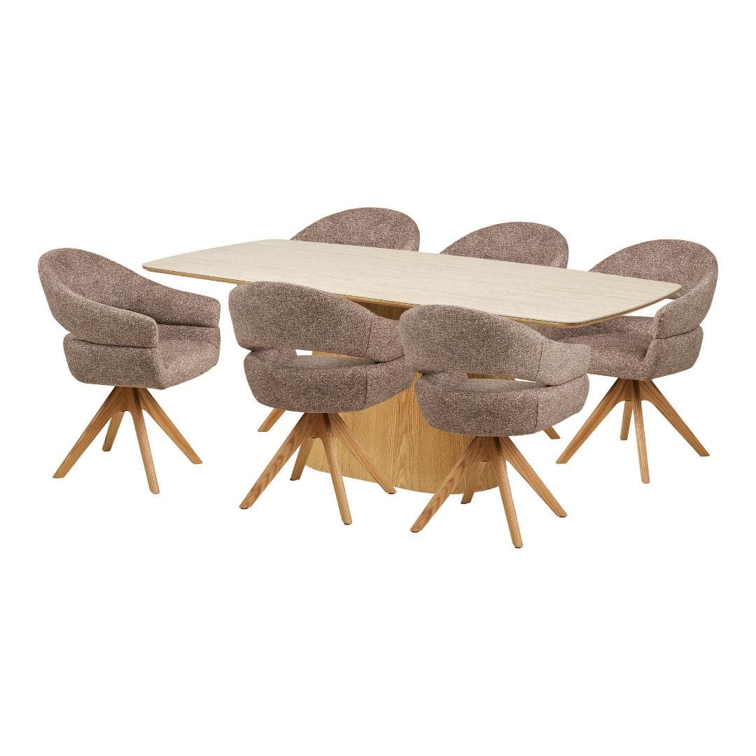 Frida Essgruppe Esstisch 6 Stühle sandfarben.