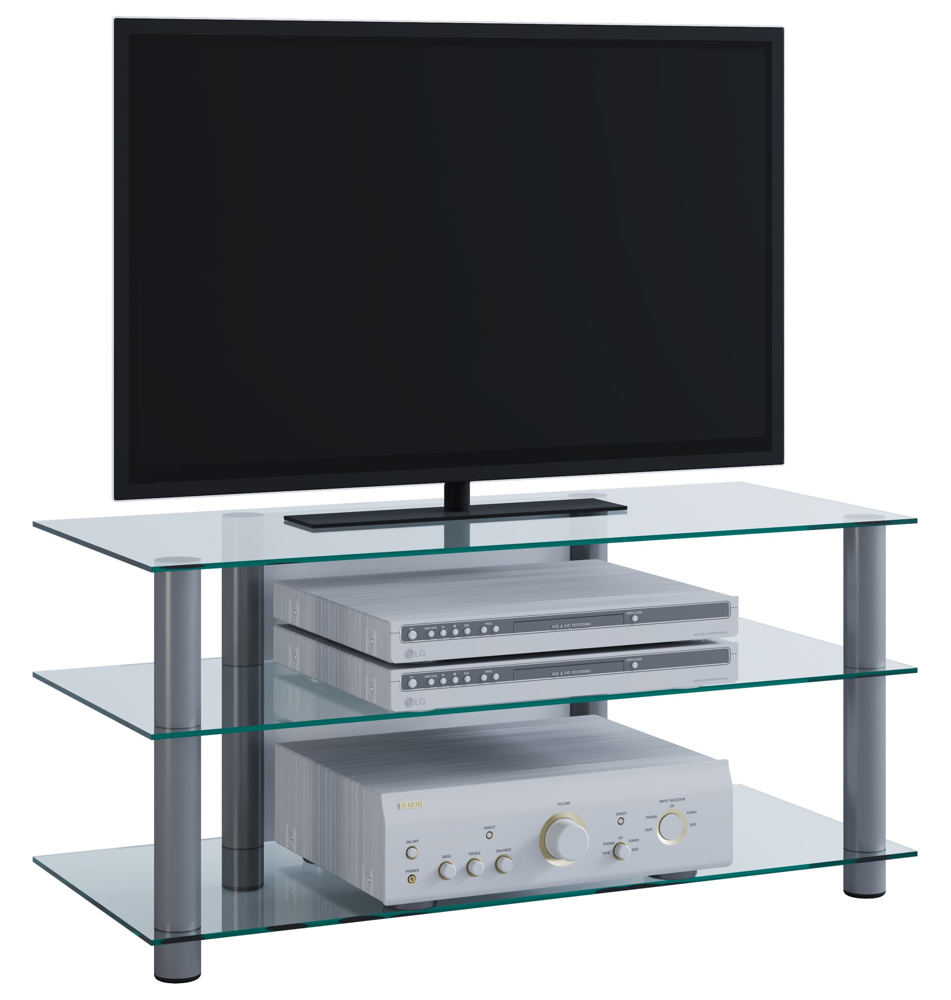 Netasa TV-Möbel mit 3 Glasböden Silberfarbig, Klarglas.