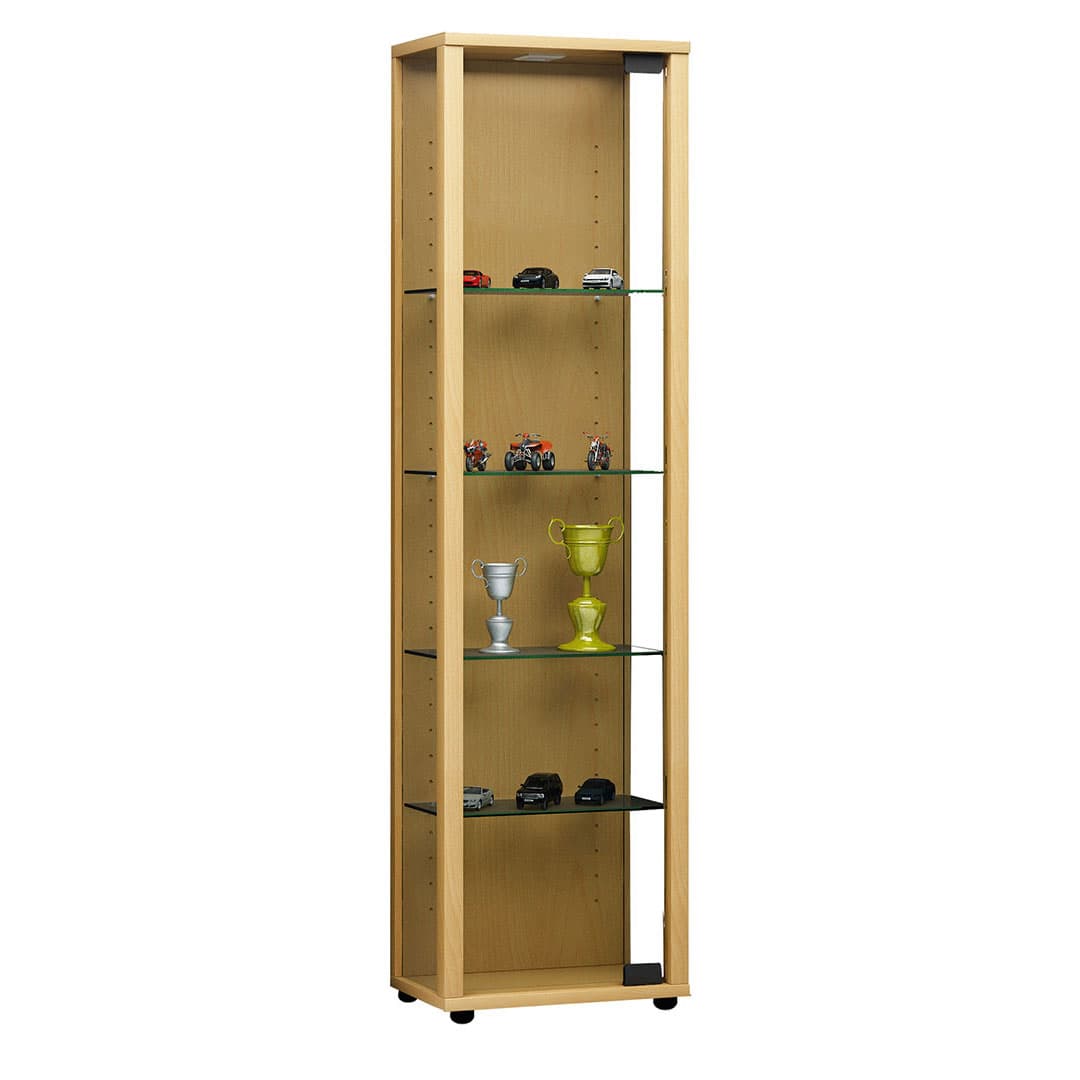 Edana Mini Vitrinenschrank 1 Glastür, Glasvitrine mit 4 Glasböden Buche dekor.