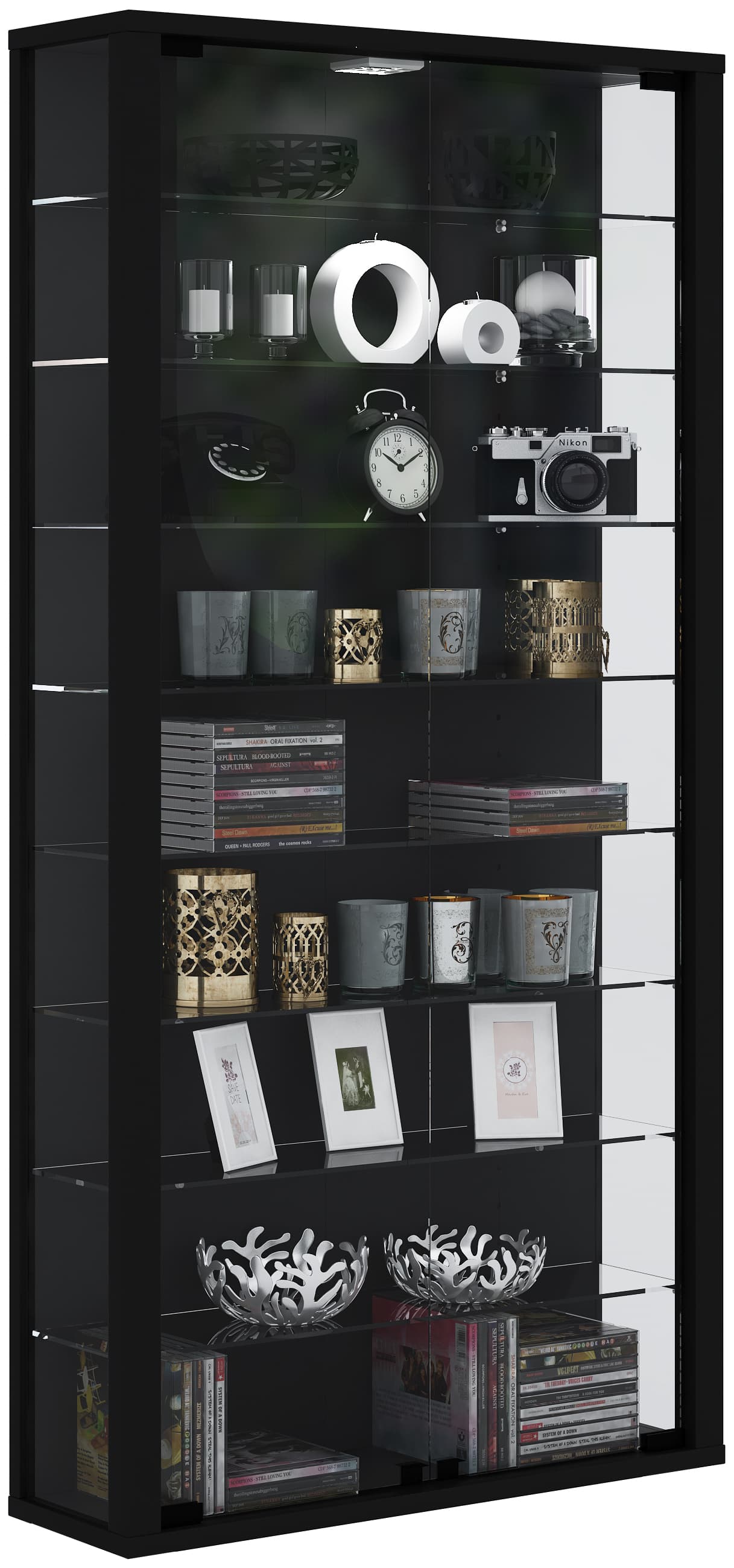 Vitrosa Maxi Vitrinenschrank Wandhängend mit 2 Glastüren 8 Glasböden. schwarz.
