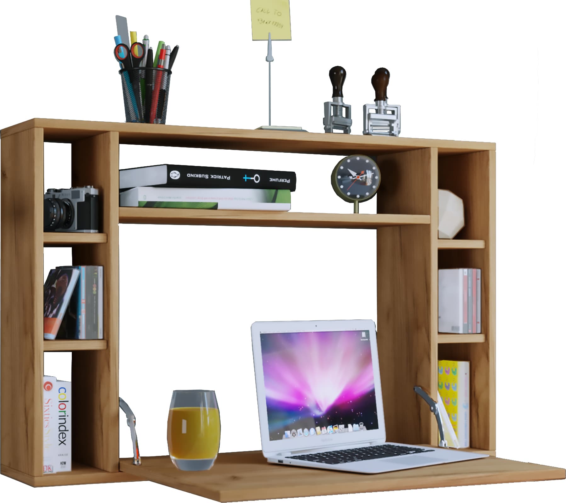 Wandila Schreibtisch , Laptop-Schreibtisch Wand-Schreibtisch und 7 Fächer Honig-Eiche dekor.