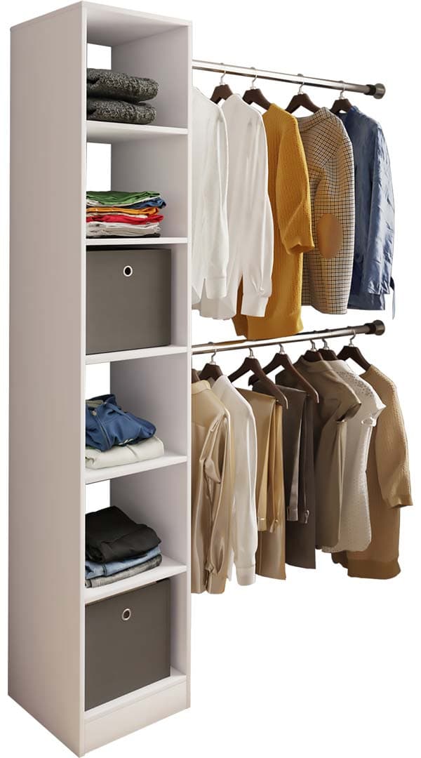 Dacho2 Kleiderschrank Regal mit 2x Kleiderstange 6 Ablagen weiß.