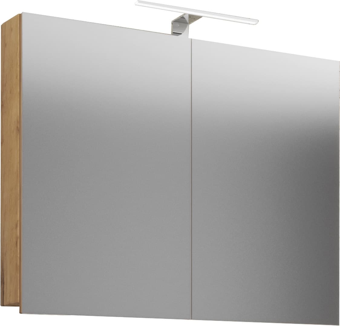 VCB1 Bad Wandschrank m Spiegel 80cm inkl. Licht Honig Eiche Dekor.
