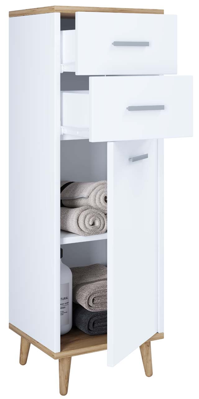 LandosI Hochschrank Bad weiß, Eiche dekor.