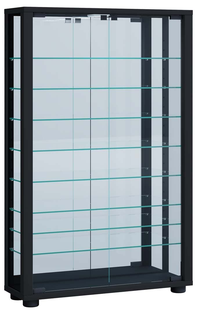 VitrosaMaxi Vitrinenschrank wandhängend mit Spiegel 2 Glastüren schwarz.