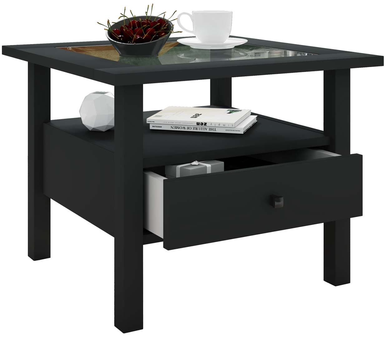 LingisM Couchtisch 1 Schublade 1 Ablage schwarz.