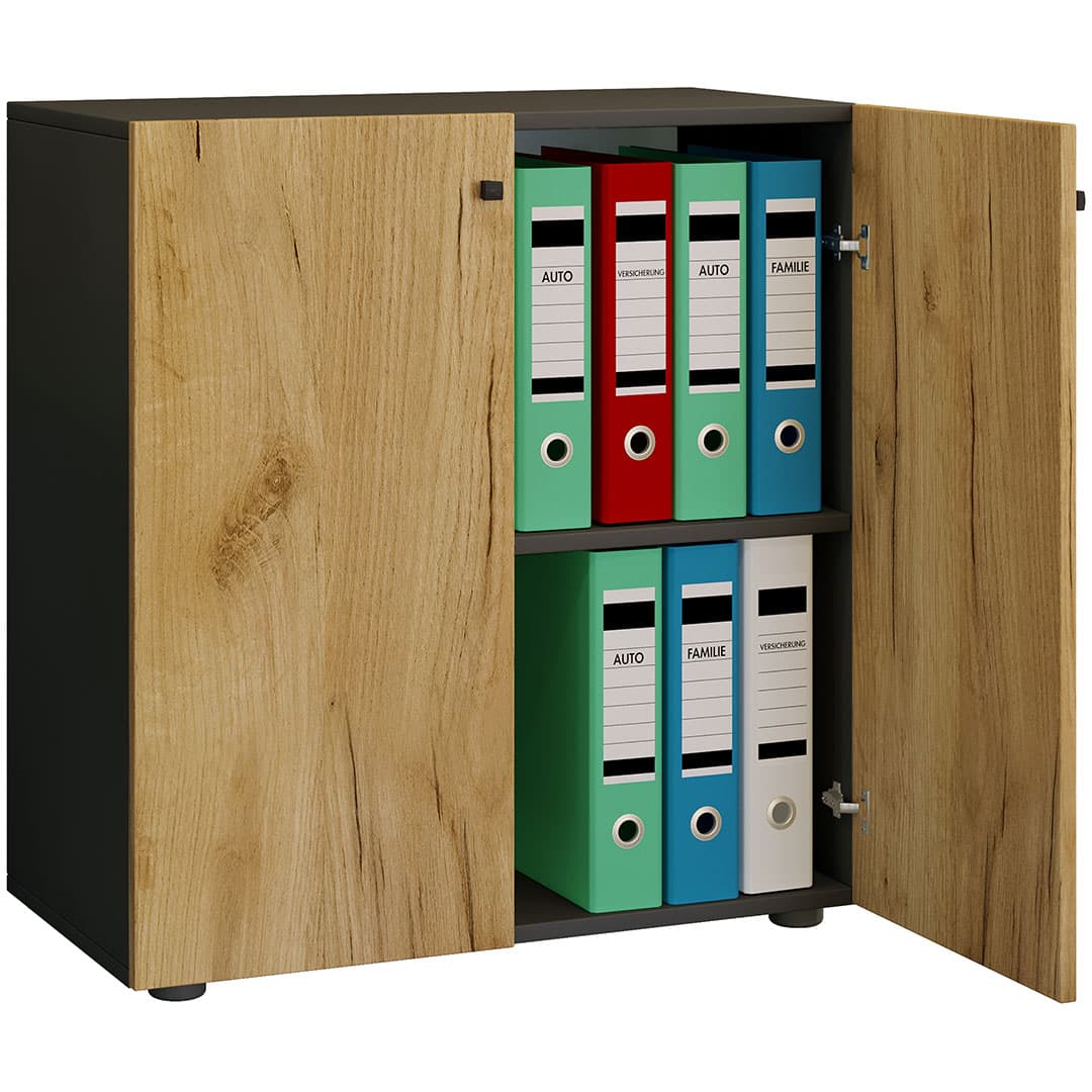 LonaLDT Büroschrank 2 Türen anthrazit, Eiche dekor.